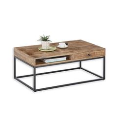 Stella Trading Alison Salontafel, massief hout, mango, hoogwaardige salontafel met legplank en zwart metalen frame, mangohout, 100 x 40 x 60 cm