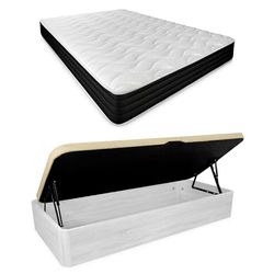 DUÉRMETE ONLINE Pack Matelas viscoélastique Pocket Visco + sommier Rabattable Grande capacité avec Ouverture latérale, Bois, Gris Polaire, 105 x 190 cm