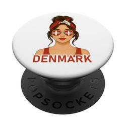 Brunette Danish Girl Denmark Flag Danish Girlfriend Wife PopSockets PopGrip Adhesivo
