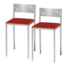 ASTIMESA Twee keukenkrukken met lage rugleuning van rood kunstleer, zithoogte 45 cm.