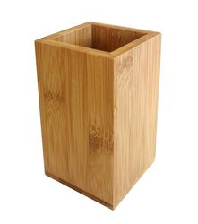OSCO Bamboo Square Pen Pot | Toothbrush Holder | Toothpaste Container | Bathroom Tidy | H12 x W7.1 x D7.1 cm
