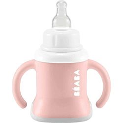 BÉABA Taza de Aprendizaje para Bebés, Función de Biberón/Agua/Taza, A Prueba de Fugas, Fácil Agarre, Ergonómico, Pajita, Evoluclip 3 en 1, Tapa, Rosa