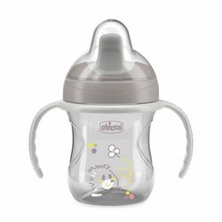 Chicco Training Cup, Drip Free Plastic Training Cup for a Child, Learning to Drink, Ergonomic Semi-Soft Spout, Removable Valve and Handles, 6+ Months, BPA Free, Grey