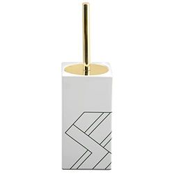 MSV Monolithic-Escobilla para Inodoro (cerámica), Color Blanco y Dorado, Negro, 9x39cm