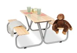 Pinolino Michel 6 asiento de madera maciza 2 bancos con 1 mesa recomendado para niños de 3 años en adelante, gris