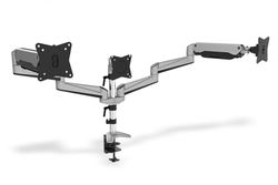 DIGITUS Suporte para monitor, braçadeira e mola de gás, 3 monitores, até 27 polegadas, até 3 x 6 kg, VESA 75 & 100 - prateado
