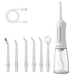 BarberBoss Hydropulseur dentaire rechargeable, pour dents et gencives, 5 modes de nettoyage, 5 embouts de jet, réservoir de 300 ml, hydropulseur USB sans fil, étanchéité IPX7 et buse 360°