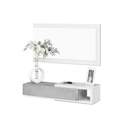 Hal met lade en spiegel, Entreemeubels, Noon Model, Afgewerkt in Artik White en Cement Grey, Afmetingen: 95 cm (Breedte) x 19 cm (Hoogte) x 26 cm (Diepte)