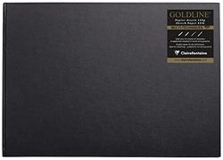 Clairefontaine 34242C Carnet Cousu Goldline - 64 Feuilles Papier Dessin Blanc - A3 29,7x42 cm 140g - Format Paysage - Couverture Rigide Noire Imitation Toile