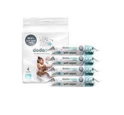 Dadamuma - 99.9% Pure Water Baby Wipes (4 x 60 Wipes), Gentle with Newborn Skin, Natural Ingredients, Dermatologically Tested, Plastic-Free, Biodegradable, Eco-Friendly