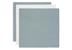Jollein Lot de 3 Serviettes en Mousseline pour bébé - Twinkling - Vert mer - 70 x 70 cm - 100% Coton - Lingettes pour bébé - Certifiées Oeko-Tex