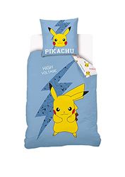 Sahinler Parure da letto Pikachu reversibile per bambini, copripiumino 140 x 200 cm + federa 63 x 63 cm, colore: blu, 100% cotone NI-0223