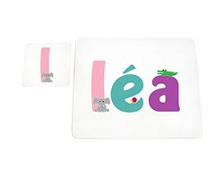 Little Helper Napperon avec Coaster Style Illustratif Coloré avec le Nom de Jeune Fille Léa
