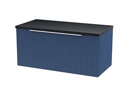 Hudson Reed DFF396LSB Fluted Modern Bathroom Wall Hung 1 Drawer Vanity Unit with Sparkle Black Laminate Worktop, 800mm, Satin Blue