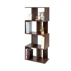 Iris Ohyama, Decoratieve boekenkast met 4 legplanken/boekenkast in S-vorm, Ontwerp, Modulare, kantoor, kamer, bibliotheek - Display Shelf - SRK-W4 - Bruin