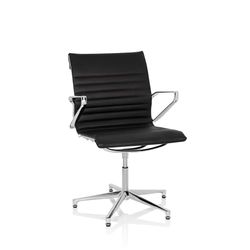 hjh OFFICE 660498 Silla visitante ergonómica con reposabrazos PARIBA V IV Negro, Silla de confidente de Cuero con Sistema Retorno automático