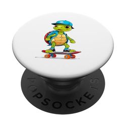 Tortuga divertida en monopatín con gorra – Personaje animal PopSockets PopGrip Adhesivo