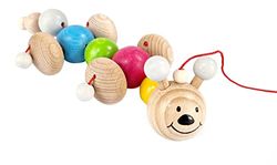 Hess Holzspielzeug 14144 - Juguete de Arrastre de Madera, IDA la Oruga, Hecho a Mano, para niños a Partir de 12 Meses, con Bolas de Colores y Cordel