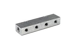 Verdelerlijst, uitgangen eenzijdig voor, ingang 2 x 3/8, uitgang 2 x 1/8, aluminium