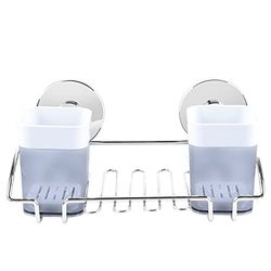 Uten Porte-brosse à Dents, Porte-brosse à Dents Multifonctionnel Mural pour Salle de Bain Avec Ventouses Organisateur de Dentifrice pour Brosse à Dents Électrique Amovible en Acier Inoxydable-2 Tasses