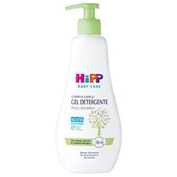 HiPP Baby Care Reinigingsgel voor baby's, reinigt zacht lichaam en babyhaar, zonder tranen, voor de gevoelige huid, met natuurlijk biologisch amandelextract, 1 x 400 ml fles