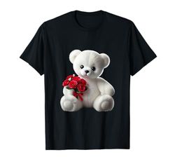 Adorable oso de peluche polar con forma de flores rojas Camiseta