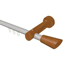 Flairdeco - Asta per Tenda a Binario Interno, Ø 20 mm, 1 Via, Tipo Konus, Alluminio/Legno, Argento/Grigio/ciliegio Laccato, 120 cm