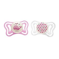Chicco PhysioForma Light, chupeta de 2 a 6 meses, 2 peças, chupetes com cetina de silicone, ajuda na respiração física e promove o desenvolvimento correto da boca, cores sortidas, rosa