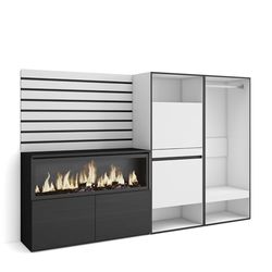 Skraut Home | Dressoir, Opbergkast | Buffetkast, Sideboard | 227x145x35 cm | Voor slaapkamer, kamer | Elektrische haard XXL | Schoenenkast | Open Kledingkast | Moderne stijl | Wit