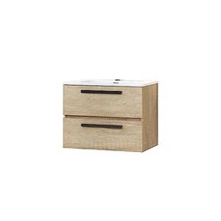 Baikal Mueble de Baño SAVA. Mueble de 2 Cajones, Suspendido en Pared, Incluye Lavabo cerámico. Mueble con Tirador en Negro Mate. Fondo de 46cm. Mueble MONTADO.