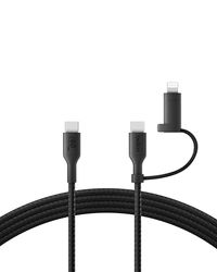 Belkin Câble de recharge 2-en-1 avec connecteurs USB-C et Lightning (gaine tressée, recharge rapide, USB-C vers USB-C et Lightning, pour Apple iPhone, iPad, Samsung, etc., noir)
