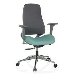 hjh OFFICE Silla de Oficina ergonómica HENFIELD G Silla giratoria con Respaldo Flexible, Asiento Hueco con Ajuste de Profundidad, Tela Gris/Azul Claro