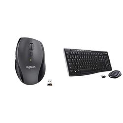 Logitech M705 Marathon Mouse Wireless - Durata Della Batteria 3 Anni, Forma Ergonomica Per Mano Destra & Mk270 Kit Tastiera E Mouse Per Windows, 2.4 Ghz