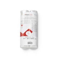 Magic vac, 2 Rotoli Sottovuoto per Alimenti 30x600cm Rigati e Brevettati, Multistrato e Resistenti, in Materiale Privo di BPA Adatto al Contatto con gli Alimenti, Made in Italy