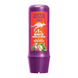 Aussie SOS 1 minut Miracle All In One Repair Rescue, 250 ml hjälper till att reparera och ge näring åt torrt och skadat hår, lämnar det mjukt, smidigt, hydrerat i 100 timmar. Vegansk formel