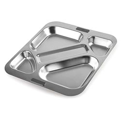 Lacor - 66957 - Bandeja Autoservicio, Bandeja para Comedor, 4 Compartimentos + Espacio para Cubiertos, Apilable, Acero Inoxidable, 32,5x37,5 cm