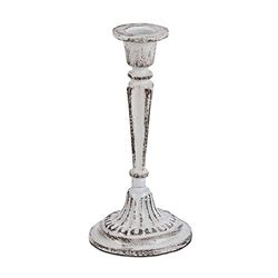 Relaxdays Candelabro Vintage para Velas Largas, Estilo Shabby Chic, Portavelas Hierro Fundido, 1 ud., 19 x 9 cm, Blanco