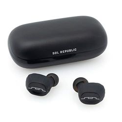 Sol Republic, Auriculares Bluetooth Air 2.0, preto 3 horas de reprodução/estojo de carregamento carregamento até 15 vezes, resistente à chuva e ao suor compacto e portátil.