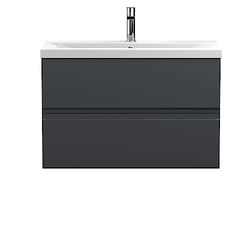 Hudson Reed URB1406A Urban Modern Bathroom Wall Hung 2 Drawer Bathroom Vanity Unit & Mid-Edge Ceramic Basin, 800mm, Soft Black