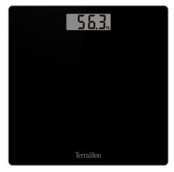 TERRAILLON - TSQUARE personenweegschaal, zwart, compact en ultraplat, 26 cm x 26 cm, glasplaat, groot LCD-display, capaciteit 180 kg, schaal 100 g, zwart