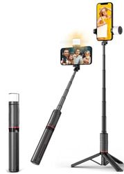 Moman Selfiepinne stativ med fyllljus, Q12S bärbart stativ mobiltelefonhållare 77 cm aluminium mobiltelefon stativ selfiestång för smartphones, 360° roterbar allt i 1 selfiepinne
