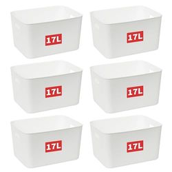Cetomo 17L* 6 Storage Basket, Plastic Open Storage Box, Containers for Shelves, Organizers with Handles for Office, Countertops, Cabinets, PP, BPA Free, White, 17L-6 Pack (35 * 27 * 20cm)