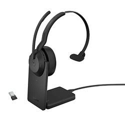 Jabra Evolve2 55 draadloze mono headset met oplaadstandaard, Jabra Air Comfort technologie, noise cancelling microfoons en ANC - MS Teams gecertificeerd, werkt met andere platforms - zwart