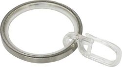 GARDINIA Curtain rings for curtain rods, diameter 25 mm, with sliding insert and curtain hooks, 10 pieces, width 4 mm, metal, stainless steel look