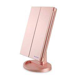 WEILY Make-upspiegel, 1 x / 2 x / 3 x make-upspiegel met drie kleppen met 21 ledlampen en verstelbaar touchscreen-display, make-upspiegel (roségoud)