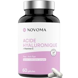 NOVOMA Acide Hyaluronique Pur en Gélules, Anti-Rides & Anti-Âge, 100% naturel, Cure de 1 mois, Breveté ExceptionHYAL® Star, 60 Capsules Vegan, Avec Vitamine C, Fabriqué en France