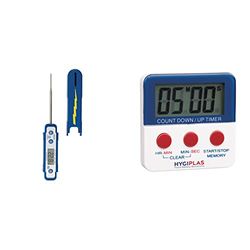Comark PDQ400 High Speed High Accuracy Dishwasher Safe Thermometer,Blue,4/5(W) x 6(L)"/ 21x 152mm & Hygiplas Countdown Timer with Magnetic Back and Large Digital Display