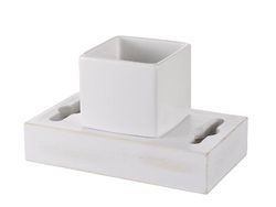 Haceka 1127079 - Porta spazzolini da Denti in Ceramica FSC, Colore: Legno, Bianco