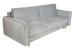 Sofá cama con somier 191x61cm (plano de reposo 195x145cm) - con reposabrazos, dos cojines - tejido: Velour, color gris - sofá 3 plazas, fácil de limpiar, para salón/habitación de invitados