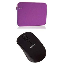 Set Amazon Basics 13.3-INCH LAPTOP SLEEVE - PURPLE + Amazon Basics WIRELESS MOUSE WITH NANO RECEIVER BLACK